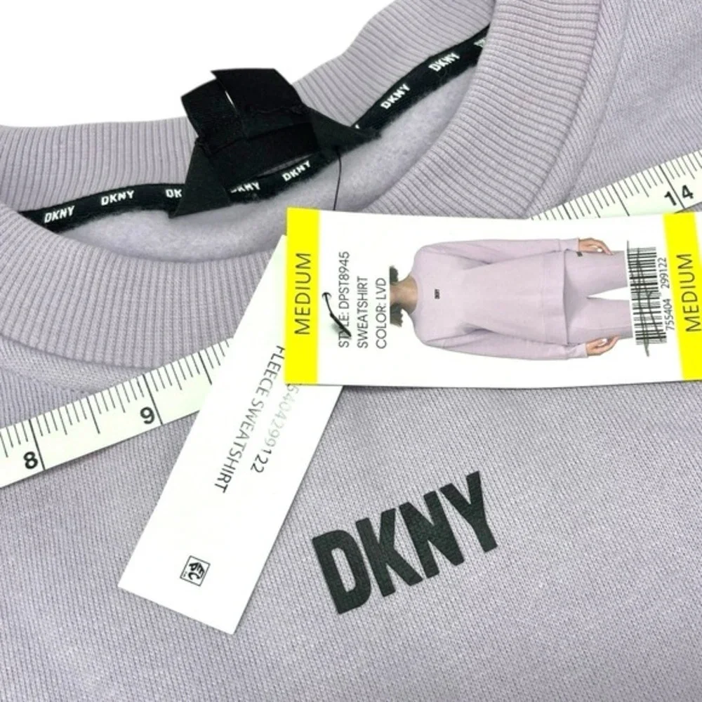NEW DKNY Medium‎ Purple Sweatshirt Crew Neck Logo Pullover Athleisure Sporty